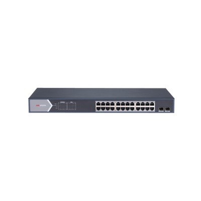 Switch Gigabit PoE+   Administrable   24 Puertos 1000 Mbps PoE+   2 Puertos SFP   Configuración Remota desde Hik-PartnerPro   PoE Extendido 250 Metros   370 Watts
