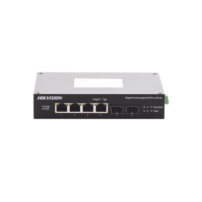 Switch Industrial No Administrable Gigabit   3 Puertos Gigabit PoE+ (30 W) + 1 Puerto Gigabit PoE++ (60 W)   2 Puertos SFP   65 W Total   48 a 57 VCD   Ideal para Proyectos   300 Metros de Distancia