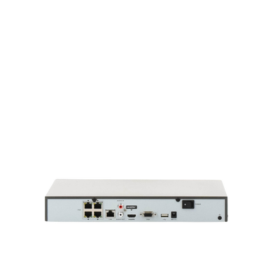 NVR 8 Megapixel (4K) (Compatible con Cámaras ACUSENSE)   4 canales IP   4 Puertos PoE+   1 Bahía de Disco Duro   Salida de Vídeo en 4K   300 Metros PoE Modo Extendido