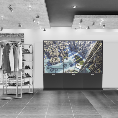Kit Videowall Comercial 3X3   Incluye 9 Pantallas 55"   3 Controladores de 2 Entradas HDMI   Base de Piso