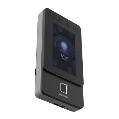 Terminal Min Moe PoE & WiFi de Reconocimiento Facial y Huella con Lector PROX EM   Exterior IP65    Hasta 1.5 mts en Lectura de Rostro   Soporta P2P   1,500 Rostros   3,000 Huellas   Salida 12 Vcd para Chapa   PoE   SIP Estandar   HIK-IA