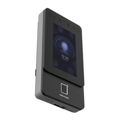 Terminal Min Moe PoE & WiFi de Reconocimiento Facial y Huella con Lector MIFARE   Exterior IP65    Hasta 1.5 mts en Lectura de Rostro   Soporta P2P   1,500 Rostros   3,000 Huellas   Salida 12 Vcd para Chapa   PoE   SIP Estandar   HIK-IA
