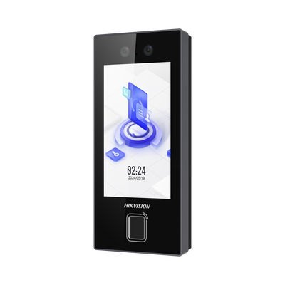 Terminal Facial Min Moe con LECTOR DE HUELLAS y Tarjetas MIFARE   3000 Rostros   3000 Huellas   Pantalla 4.5"   Administrable en la Nube con Hik-Connect Teams    Exterior IP65    PoE   WiFi   HIK-IA