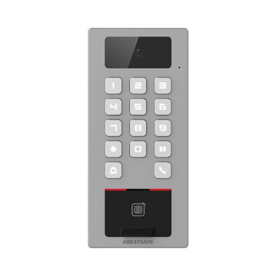 Lector Biometrico con Teclado para Exterior Antivandálico IP65 & IK09 con función de Videoportero Multiapartamento    Huella, Tarjeta, Código QR, PIN o App HikConnect    Cámara 2 MP compatible con NVRs   Soporta biom