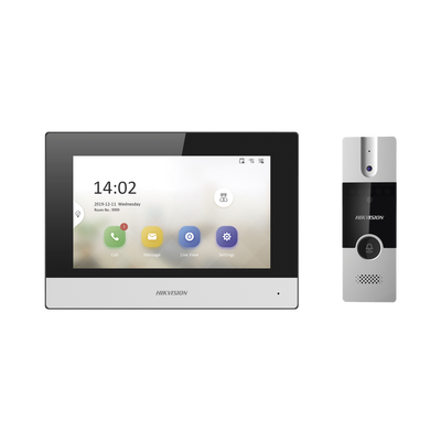 Kit de Videoportero Analógico de Plastico   IP a 4 Hilos con Función de Llamada a App Hik-Connect   Monitor se Conecta a Internet por Cable o WiFi y por 4 Hilos al Frente de Calle   Expandible a Mas Equipos