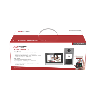 Kit de Videoportero IP PoE Estandar con llamada a App de Smartphone (Hik-Connect)   Apertura con Tarjeta MIFARE   Frente de calle IK08 & IP65   Soporta 2 puertas