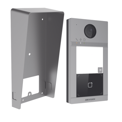 Kit Videoportero + Carcasa protectora IP 2 Megapixel   Llamada y Apertura Remota desde App Hik-Connect   PoE   Exterior IP65 + Antivandalico IK08   1 Departamento   Apertura con Tarjeta   Soporta 2 Puertas y hasta 6 Monitores