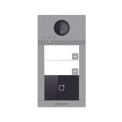 Videoportero IP 2 Megapixel   Llamada y Apertura Remota desde App Hik-Connect (requiere monitor)   PoE   Exterior IP65 + Antivandalico IK08   2 Departamentos   Apertura con Tarjeta   Soporta 2 Puertas y hasta 6 Monitores