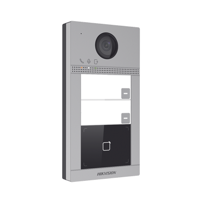 Videoportero IP 2 Megapixel   Llamada y Apertura Remota desde App Hik-Connect (requiere monitor)   PoE   Exterior IP65 + Antivandalico IK08   2 Departamentos   Apertura con Tarjeta   Soporta 2 Puertas y hasta 6 Monitores