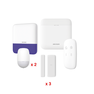 (AX PRO) KIT de Alarma AX PRO   Incluye: 1 Hub con batería de respaldo   2 Sensores PIR   3 Contactos Magnéticos mini   1 Control Remoto   1 Sirena Inalambrica Exterior    WiFi   Compatible con Hik-Connect P2P