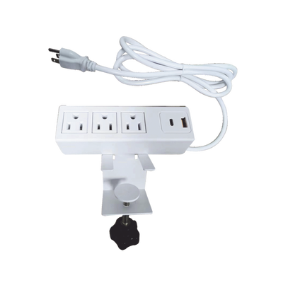 Tomacorriente para Escritorio   Cuenta con Bracket Ajustable a Diferentes Grosores   3 Contactos 110VCA   2 Contactos para Carga USB ( 1 contacto USB-A + 1 contacto USB-C )