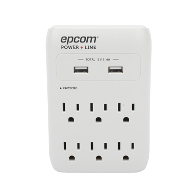Multicontacto de Pared 110 Vca   Supresor de Picos 1080 Joules   6 x Nema 5-15P   2 x USB (5V @3.4A)