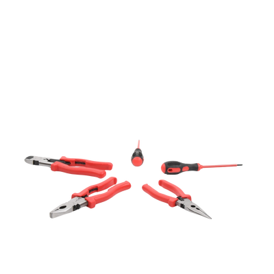 Kit de 3 Pinzas Aisladas + 2 Desarmadores Aislados de Electricista. Ideal para trabajos en Tableros Eléctricos.