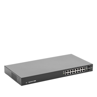 Switch EdgeMAX Administrable de 16 Puertos Gigabit con PoE+ PoE Pasivo 24V + 2 Puertos SFP, 150 W