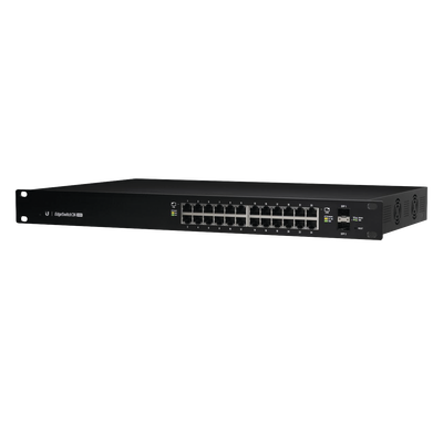 Switch EdgeMAX Administrable de 24 Puertos Gigabit con PoE+ PoE Pasivo 24V + 2 Puertos SFP, 500 W