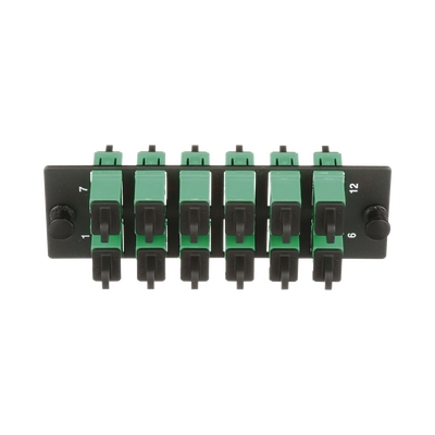 Placa Acopladora de Fibra Optica FAP, Con 12 Conectores SC APC (12 Fibras), Para Fibra Monomodo OS1 OS2, Color Verde