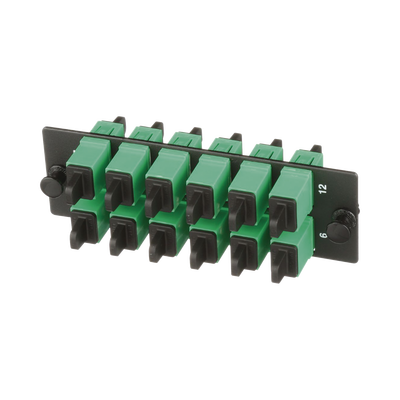Placa Acopladora de Fibra Optica FAP, Con 12 Conectores SC APC (12 Fibras), Para Fibra Monomodo OS1 OS2, Color Verde