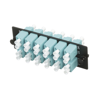 Placa Acopladora de Fibra Optica FAP, Con 12 Conectores LC Duplex (24 Fibras), Para Fibra Multimodo OM3 OM4, Color Aqua