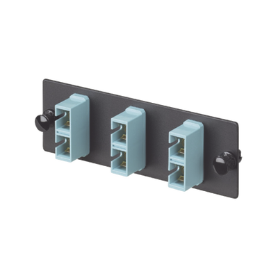 Placa Acopladora de Fibra Optica FAP, Con 3 Conectores SC Duplex (6 Fibras), Para Fibra Multimodo OM3 OM4, Color Aqua