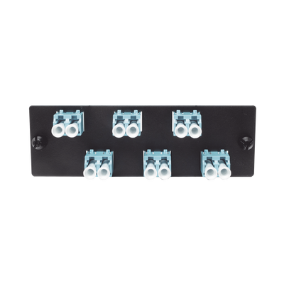 Placa Acopladora de Fibra Optica FAP, Con 6 Conectores LC Duplex (12 Fibras), Para Fibra Multimodo OM3 OM4, Color Aqua