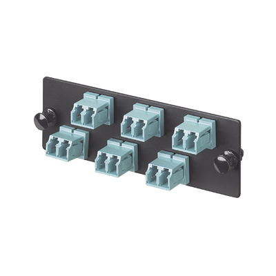 Placa Acopladora de Fibra Optica FAP, Con 6 Conectores LC Duplex (12 Fibras), Para Fibra Multimodo OM3 OM4, Color Aqua
