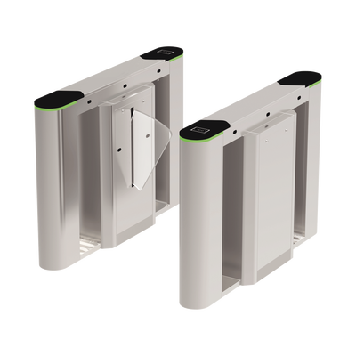 Puerta de cortesía tipo FLAP bidireccional   30 personas por minuto   Acabado de Lujo   Apertura en 1 segundo   Acero inoxidable   Indicadores LED   Alarma por acceso denegado