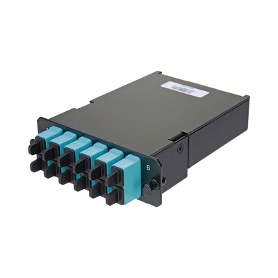 Placa Acopladora de Fibra Óptica FAP, Con 12 Pigtails y 6 Conectores SC Duplex (12 Fibras), Para Fibra Multimodo OM3 OM4, Color Aqua