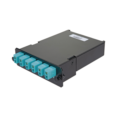 Placa Acopladora de Fibra Óptica FAP, Con 12 Pigtails y 6 Conectores LC Duplex (12 Fibras), Para Fibra Multimodo OM3 OM4, Color Aqua