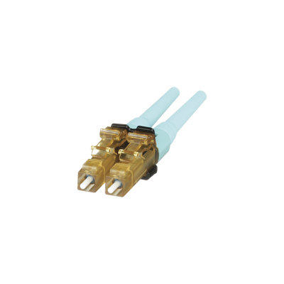 Conector de Fibra Óptica LC Duplex OptiCam, Multimodo 50 125 OM3 OM4, Pre-pulido, Color Aqua