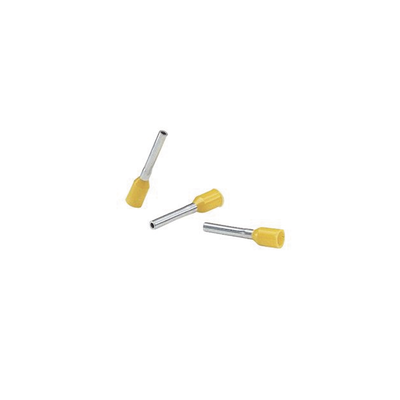 Ferrúl de cobre DIN Amarillo para Cable 10 AWG con largo 12 mm.  Paquete de 100 Piezas