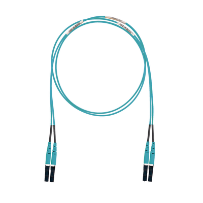 Jumper de Fibra Optica Multimodo 50 125 OM3, LC-LC Duplex, LSZH (Cero Halógenos), Color Aqua, 3 Metros