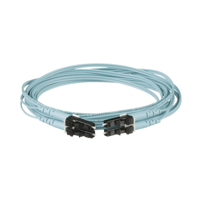 Jumper de Fibra Optica Multimodo 50 125 OM3, LC-LC Duplex, OFNR (Riser), Color Aqua, 4 Metros
