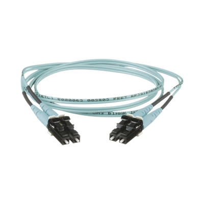 Jumper de Fibra Optica Multimodo 50 125 OM3, LC-LC Duplex, OFNR (Riser), Color Aqua, 8 Metros
