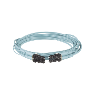 Jumper de Fibra Optica Multimodo 50 125 OM3, LC-LC Duplex, OFNR (Riser), Color Aqua, 25 Metros