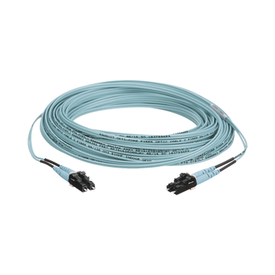 Jumper de Fibra Optica Multimodo 50 125 OM3, LC-LC Duplex, OFNR (Riser), Color Aqua, 50 Metros