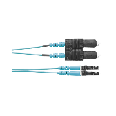 Jumper de Fibra Optica Multimodo 50 125 OM3, LC-SC Duplex, OFNR (Riser), Color Aqua, 2 Metros