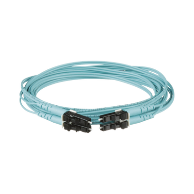 Jumper de Fibra Optica Multimodo 50 125 OM4, LC-LC Duplex, OFNR (Riser), Color Aqua, 1 Metro