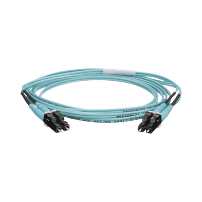 Jumper de Fibra Optica Multimodo 50 125 OM4, LC-LC Duplex, OFNR (Riser), Color Aqua, 2 Metros