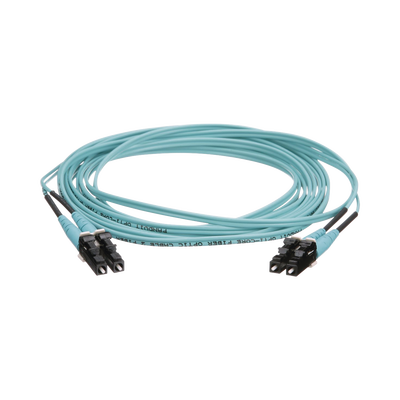 Jumper de Fibra Óptica Multimodo 50 125 OM4, LC-LC Duplex, OFNR (Riser), Color Aqua, 5 Metros