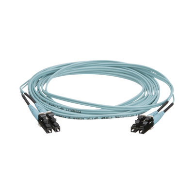 Jumper de Fibra Optica Multimodo 50 125 OM4, LC-LC Duplex, OFNR (Riser), Color Aqua, 9 Metros