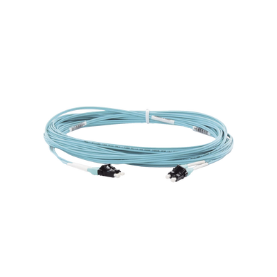Jumper de Fibra Optica Multimodo 50 125 OM4, LC-LC Duplex, OFNR (Riser), Color Aqua, 10 Metros