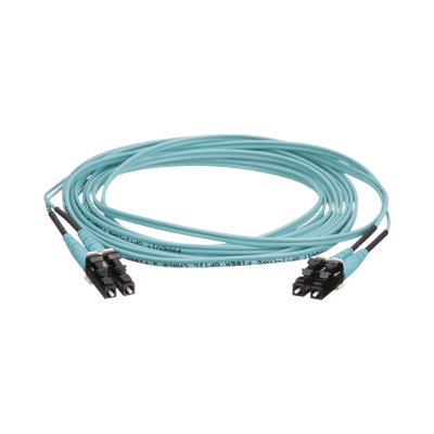 Jumper de Fibra Óptica Multimodo 50 125 OM4, LC-LC Duplex, OFNR (Riser), Color Aqua, 13 Metros