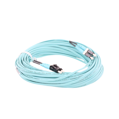 Jumper de Fibra Optica Multimodo 50 125 OM4, LC-LC Duplex, OFNR (Riser), Color Aqua, 20 Metros