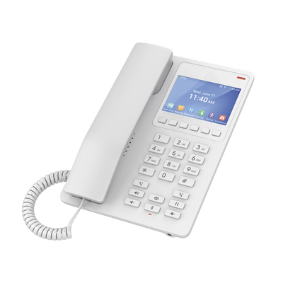 Teléfono IP WiFi Hotelero con pantalla LCD a color, 2 líneas SIP con 2 cuentas, codec Opus, IPV4 IPV6, color blanco, con gestión en la nube GDMS