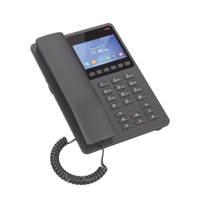 Teléfono IP WiFi Hotelero con pantalla LCD a color, 2 líneas SIP con 2 cuentas, codec Opus, IPV4 IPV6, color negro, con gestión en la nube GDMS