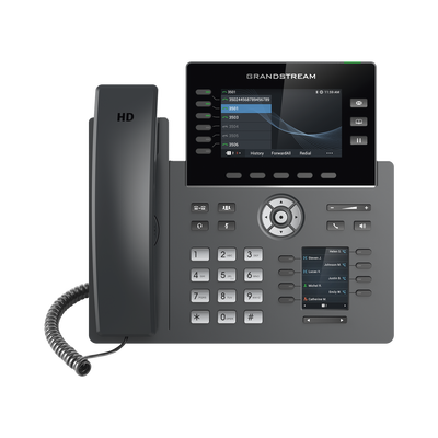 Teléfono IP Wi-Fi, Grado Operador, 6 líneas SIP con 6 cuentas, pantalla a color 4.3", puertos Gigabit, Bluetooth, PoE, codec Opus, IPV4 IPV6 con gestión en la nube GDMS