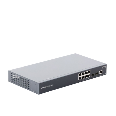 Switch Gigabit Administrable   8 puertos 10 100 1000 Mbps + 2 Puertos SFP Uplink   Compatible con GWN Cloud.