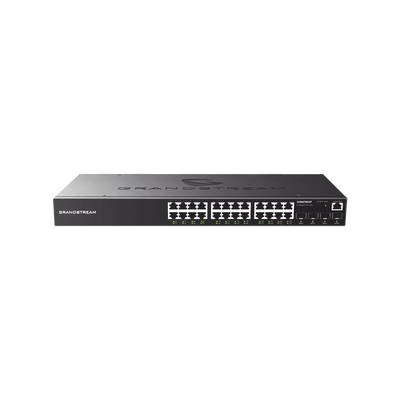 Switch Gigabit PoE+ Administrable   24 puertos 10 100 1000 Mbps + 4 Puertos SFP Uplink   Hasta 360W   Compatible con GWN Cloud.