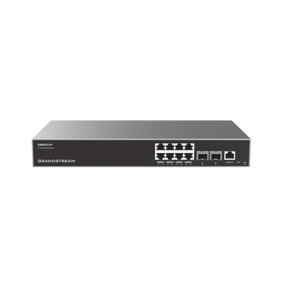 Switch Capa 3 PoE+ Administrable   8 puertos 10 100 1000 Mbps + 2 Puertos SFP+ de 10 Gigabits   Hasta 120W   Compatible con GWN Cloud.