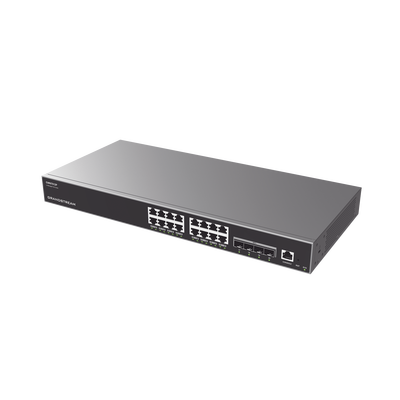 Switch Capa 3 PoE+ Administrable   16 puertos 10 100 1000 Mbps + 4 Puertos SFP+ de 10 Gigabits   Hasta 240W   Compatible con GWN Cloud.